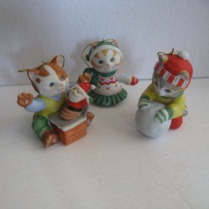 Vintage BC Bronson 1996 Kitten Cat Christmas Ceramic Ornaments Set Of 3 Cats